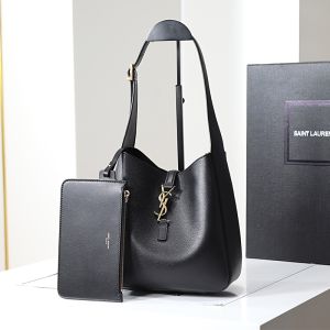 Saint Laurent Small Le 5 A 7 Supple Bag In Leather Black/Gold