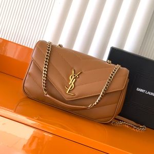Saint Laurent Small Loulou Chain Bag In Matelasse Lambskin Brown/Gold