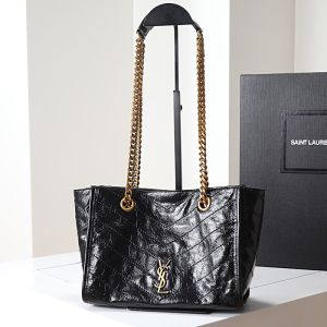 Saint Laurent Small Niki East/West Shopping Bag In Crinkled Vintage Leather Black/Gold