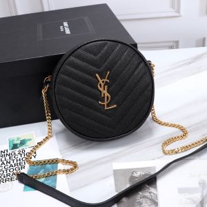 Saint Laurent Vinyle Round Camera Bag In Grained Matelasse Leather Black/Gold