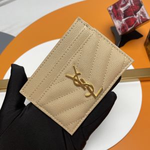 Saint Laurent Cassandre Card Case In Matelasse Grain De Poudre Leather Apricot/Gold