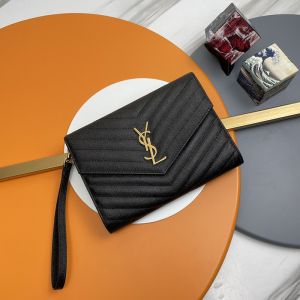 Saint Laurent Cassandre Flap Pouch In Matelasse Grain De Poudre Leather Black/Gold