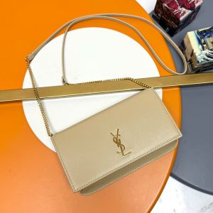 Saint Laurent Cassandre Phone Holder In Box Leather Apricot/Gold