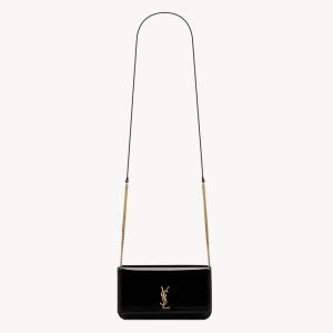 Saint Laurent Cassandre Phone Holder In Patent Leather Black/Gold