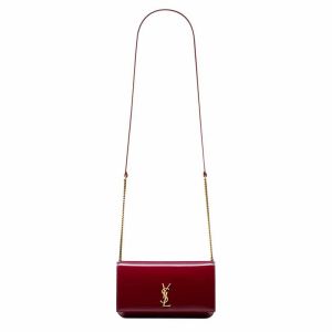 Saint Laurent Cassandre Phone Holder In Patent Leather Red/Gold