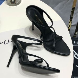 Saint Laurent Gippy Strappy Sandals with Elasticized Strap Women Smooth Leather Black