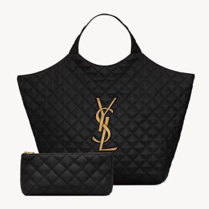 Saint Laurent Icare Maxi Shopping Bag In Quilted Lambskin Black/Gold