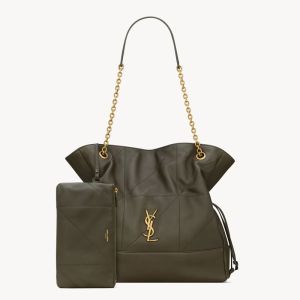 Saint Laurent Jamie Shopping Bag In Lambskin Olive/Gold