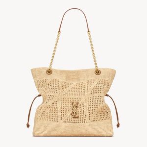 Saint Laurent Jamie Shopping Bag In Raffia Beige