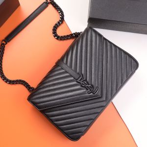 Saint Laurent Large College Chain Bag In Quilted Leather Black