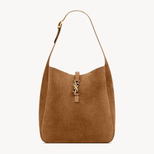 Saint Laurent Large Le 5 A 7 Supple Bag In Suede Brown/Gold
