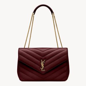Saint Laurent Large Loulou Chain Bag In Matelasse Lambskin Burgundy/Gold