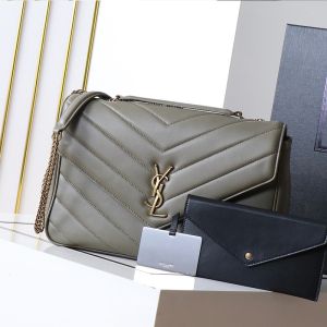 Saint Laurent Large Loulou Chain Bag In Matelasse Lambskin Grey/Gold