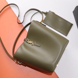 Saint Laurent Small Le 37 Bucket Bag In Shiny Leather Olive/Gold