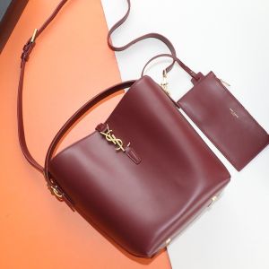 Saint Laurent Small Le 37 Bucket Bag In Shiny Leather Red/Gold