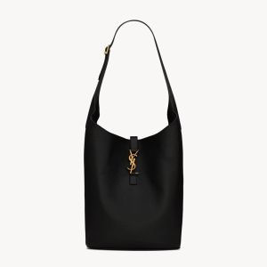 Saint Laurent Le 5 A 7 Hobo Bucket Bag In Grained Leather Black/Gold