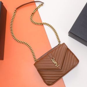 Saint Laurent Medium College Chain Bag In Quilted Leather Brown/Gold
