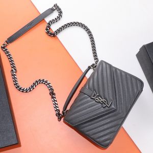 Saint Laurent Medium College Chain Bag In Quilted Leather Grey/Gold
