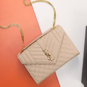Saint Laurent Medium Envelope Chain Bag In Mixed Grained Matelasse Leather Apricot/Gold