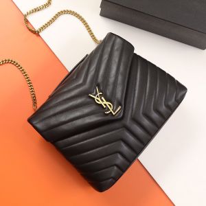 Saint Laurent Medium Loulou Chain Bag In Y Matelasse Leather Black/Gold