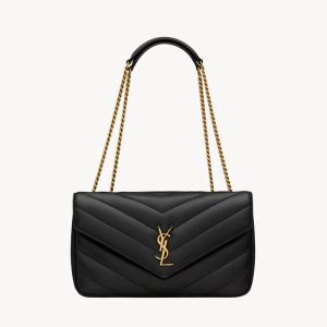 Saint Laurent Medium Loulou Chain Bag In Matelasse Lambskin Black/Gold