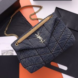 Saint Laurent Medium Loulou Puffer Bag In Denim Blue/Gold