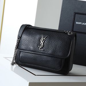 Saint Laurent Medium Niki Bag In Grained Lambskin Black/Silver
