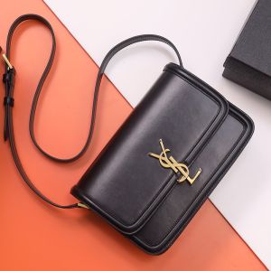 Saint Laurent Medium Solferino Satchel In Box Leather Black/Gold