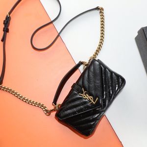 Saint Laurent Mini College Chain Bag In Crinkled Matelasse Leather Black/Gold
