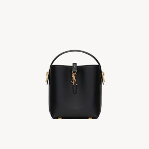 Saint Laurent Mini Le 37 Bucket Bag In Shiny Leather Black