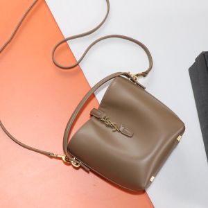 Saint Laurent Mini Le 37 Bucket Bag In Shiny Leather Camel/Gold