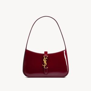 Saint Laurent Mini Le 5 A 7 Hobo Bag In Patent Leather Red/Gold