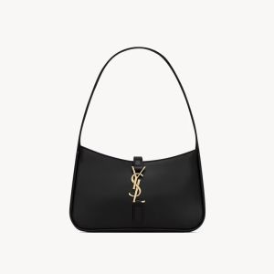 Saint Laurent Mini Le 5 A 7 Hobo Bag In Smooth Leather Black/Gold
