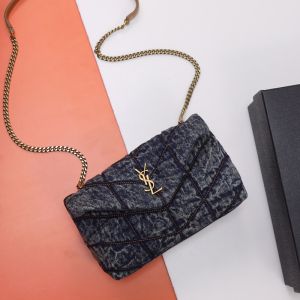 Saint Laurent Mini Loulou Puffer Bag In Denim Navy Blue/Gold