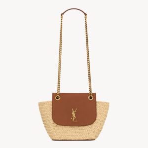 Saint Laurent Mini Manon Basket Bag In Raffia Beige
