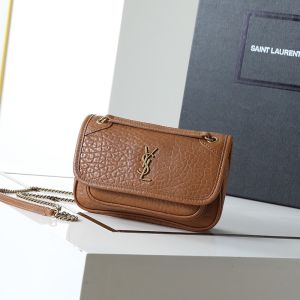 Saint Laurent Mini Niki Bag In Grained Lambskin Brown/Gold