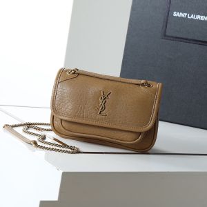Saint Laurent Mini Niki Bag In Grained Lambskin Camel/Gold