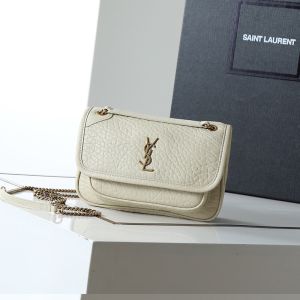 Saint Laurent Mini Niki Bag In Grained Lambskin White/Gold