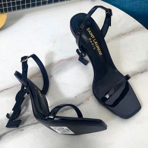 Saint Laurent Opyum Slingback Sandals Women Patent Leather Black
