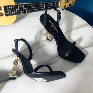 Saint Laurent Opyum Slingback Sandals Women Smooth Leather Black/Gold