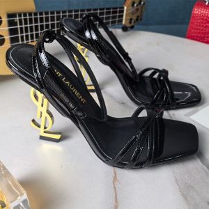 Saint Laurent Opyum Strappy Sandals Women Patent Leather Black/Gold