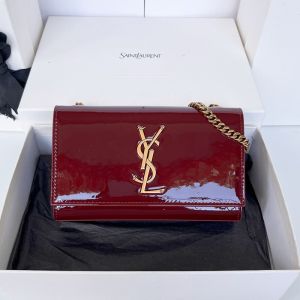 Saint Laurent Small Kate Bag In Patent Leather Red/Gold