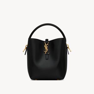 Saint Laurent Small Le 37 Bucket Bag In Shiny Leather Black/Gold