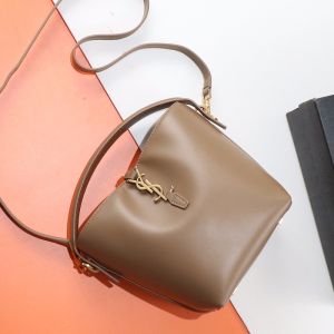 Saint Laurent Small Le 37 Bucket Bag In Shiny Leather Camel/Gold