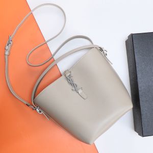 Saint Laurent Small Le 37 Bucket Bag In Shiny Leather Grey/Silver