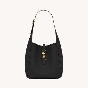 Saint Laurent Small Le 5 A 7 Supple Bag In Grained Leather Black/Gold