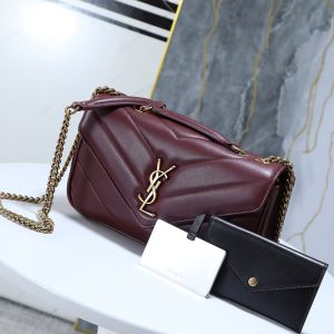 Saint Laurent Small Loulou Chain Bag In Matelasse Lambskin Burgundy/Gold