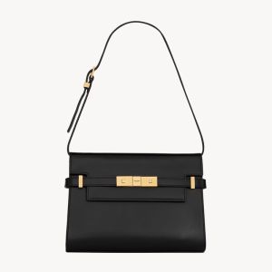 Saint Laurent Small Manhattan Shoulder Bag In Box Leather Black/Gold