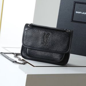 Saint Laurent Small Niki Bag In Grained Lambskin Black/Silver