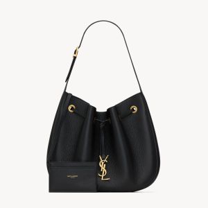 Saint Laurent Small Paris VII Hobo Bag In Grained Leather Black/Gold